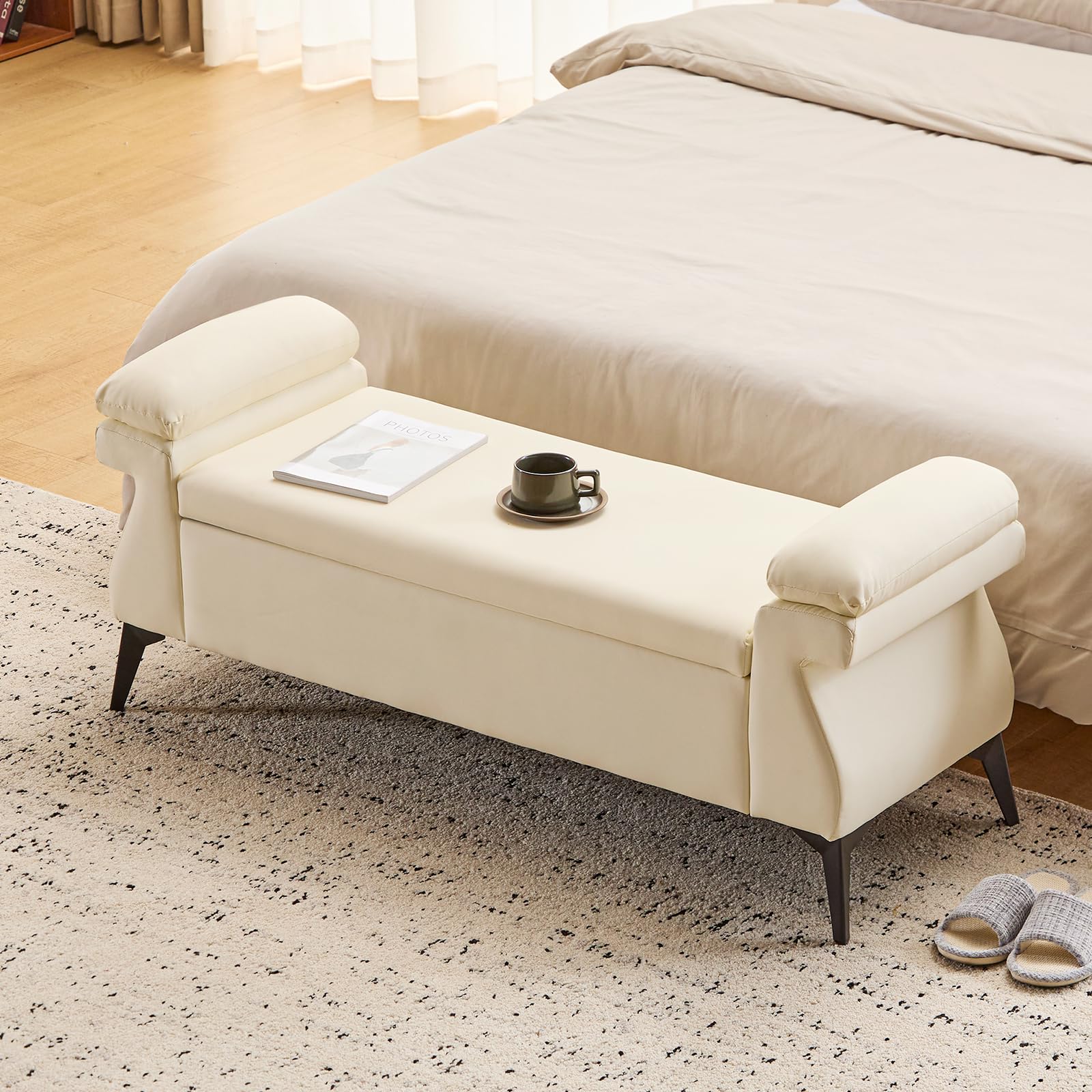 Bedroom Furniture - 51”Leather Bench with Storage, Upholstered End