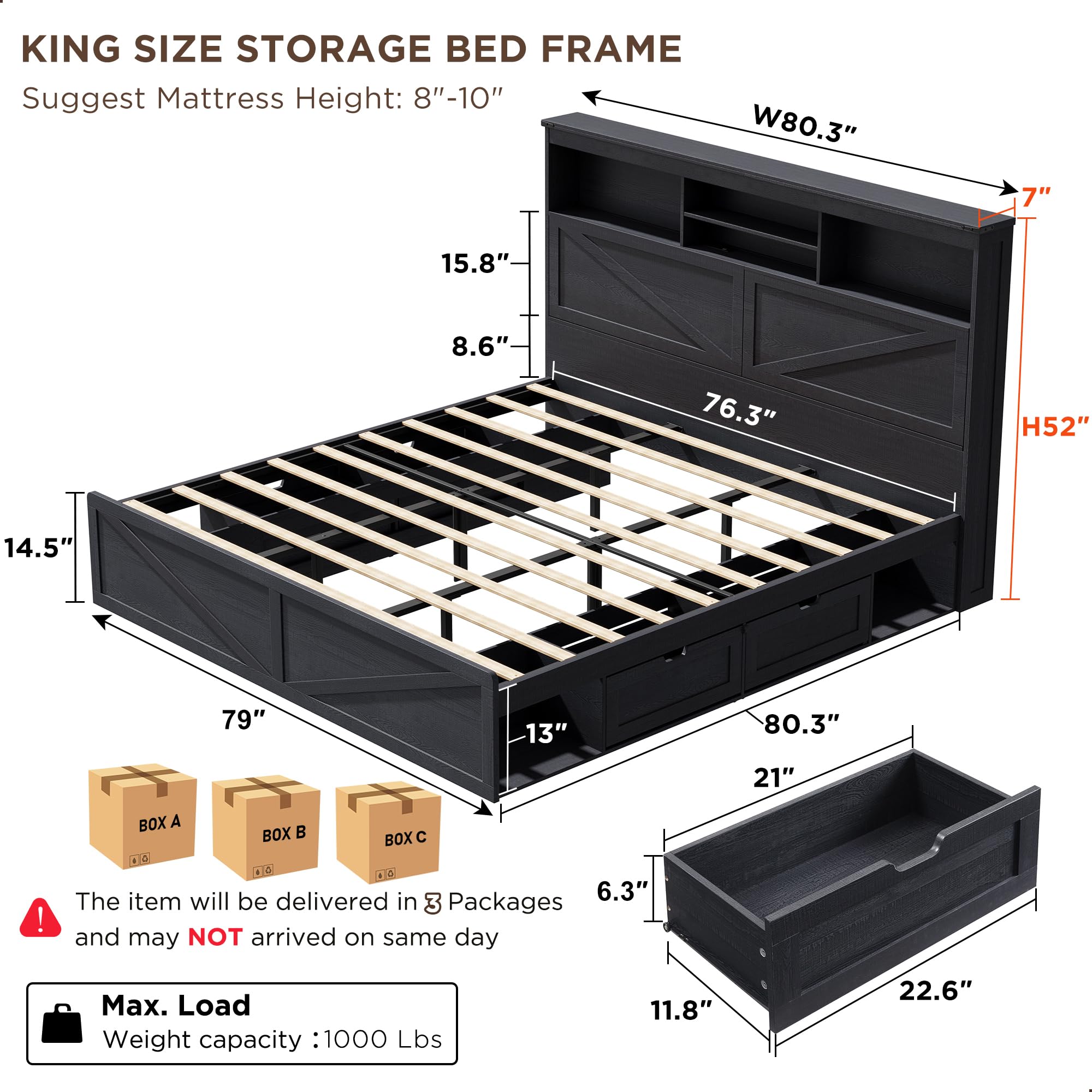 Farmhouse King Size Bed Frame  - King Size Bed Frame With Storage Drawers ulasan dan harga