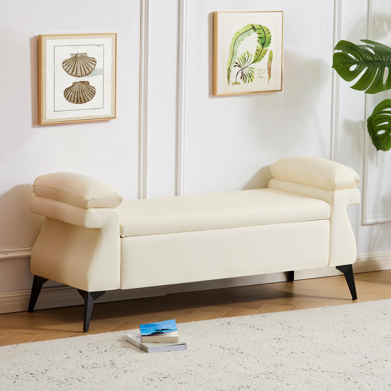 51”Leather Bench with Storage, - Bedroom Furniture ulasan dan harga
