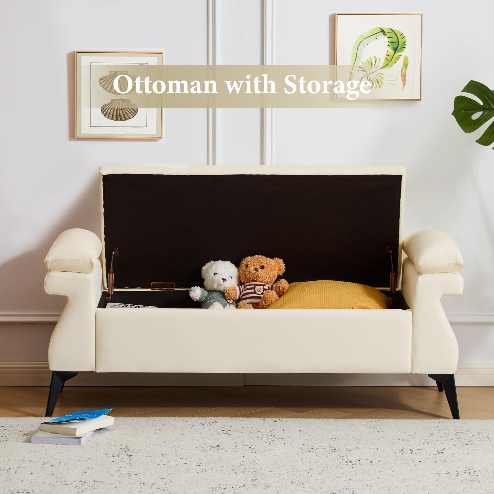 51”Leather Bench with Storage, - Bedroom Furniture ulasan dan harga