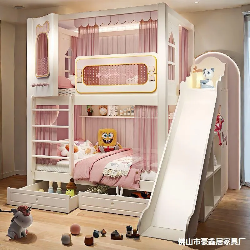 Solid  High and Low Two Layer  - Bunk Bed With Stairs And Slide ulasan dan harga