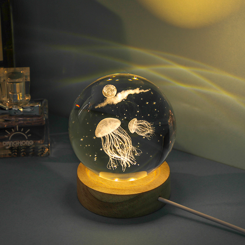 3D Jellyfish Laser engraved cr - Floating Nightstand With Led Light ulasan dan harga