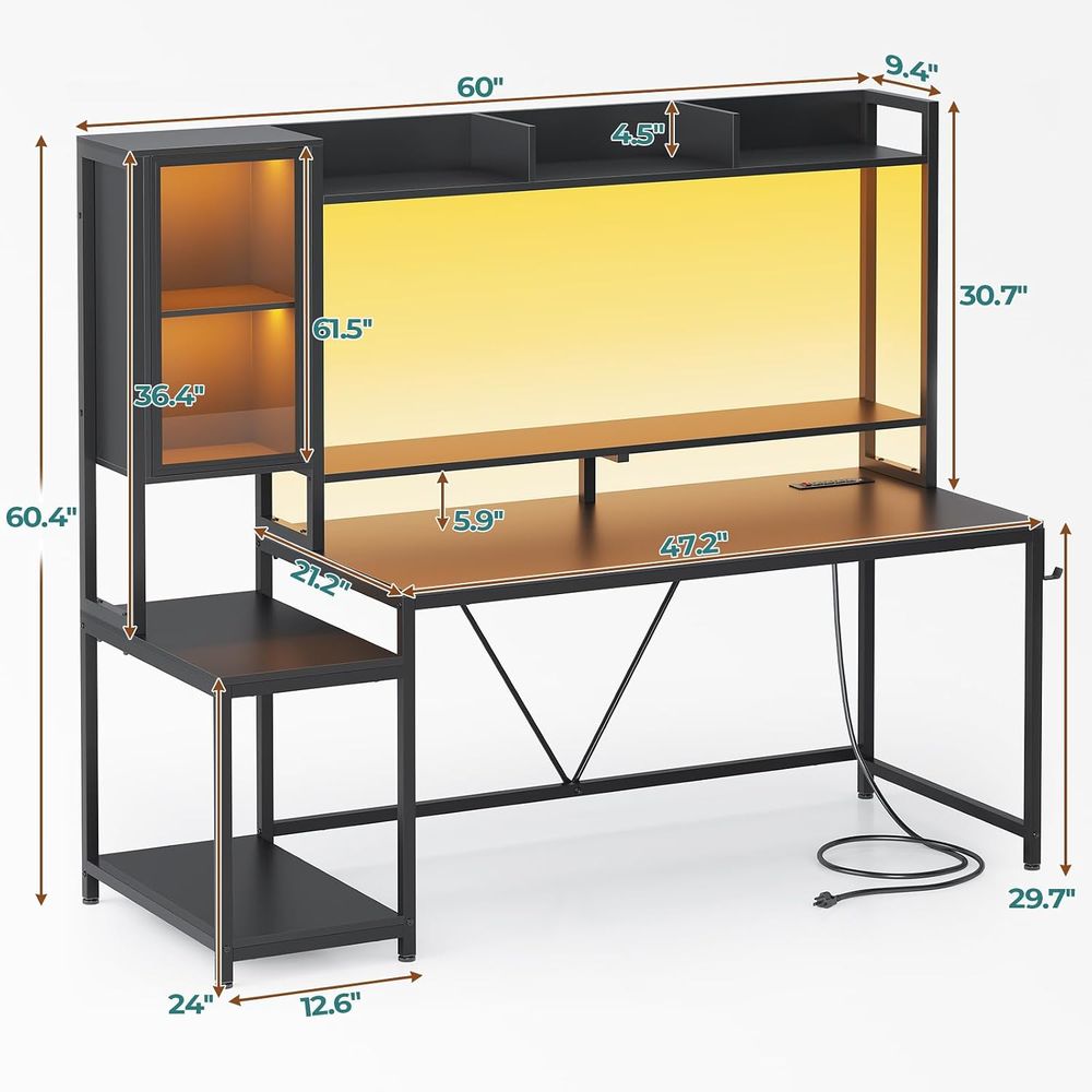 60'' Gaming Desk with Storage, - Storage ulasan dan harga