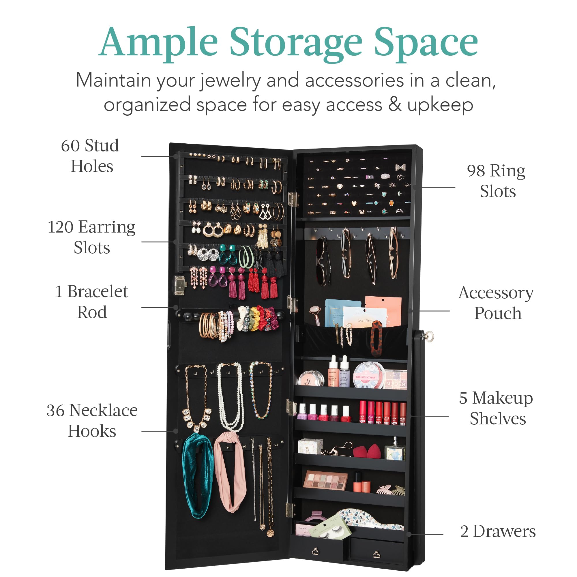 Freestanding Jewelry Armoire C - Full Length Mirror Jewelry Armoire ulasan dan harga