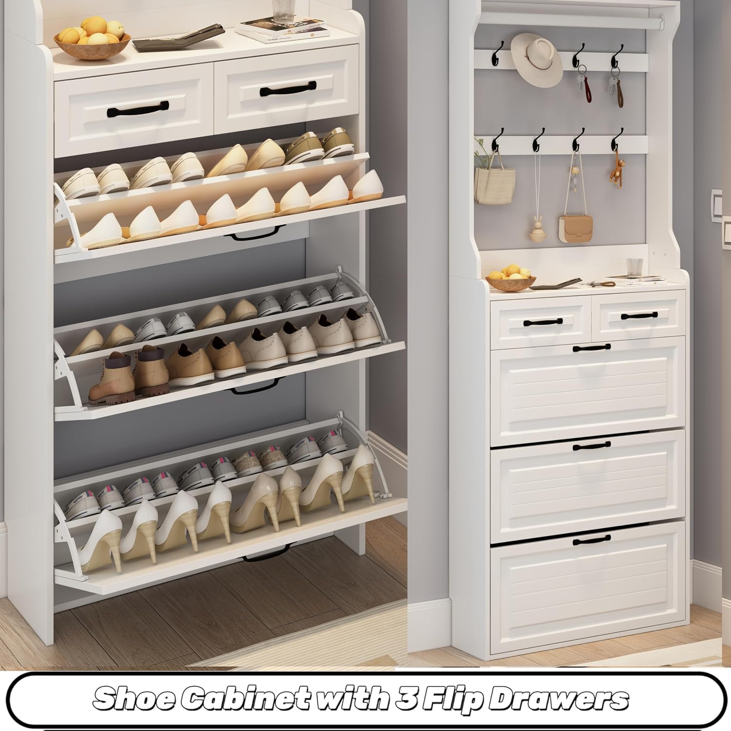 Tall Shoe Cabinet 3 Flip Drawe - Shoe Rack Cabinet Narrow Entryway ulasan dan harga