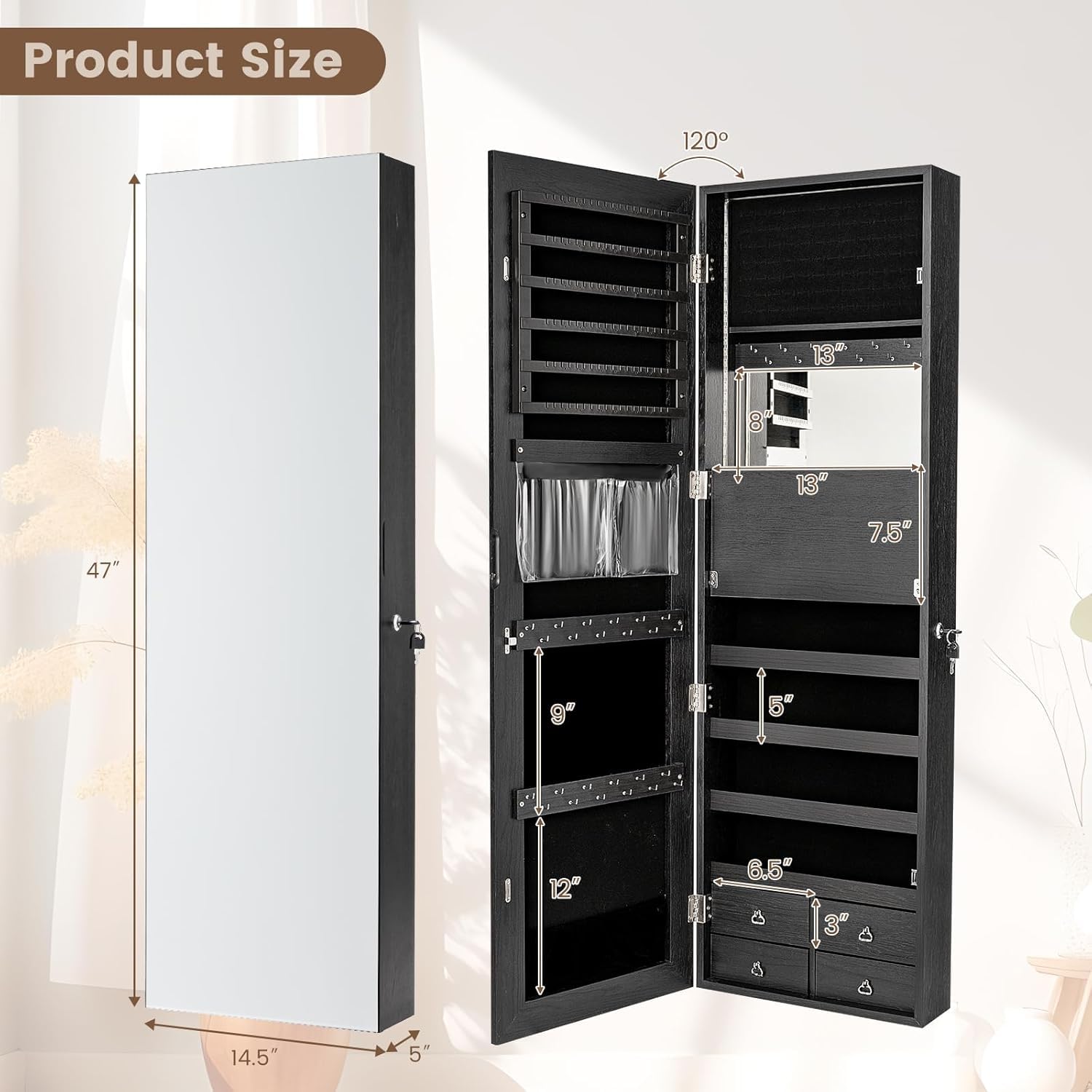 47” LED Jewelry Armoire, Door/ - Full Length Mirror Jewelry Armoire ulasan dan harga