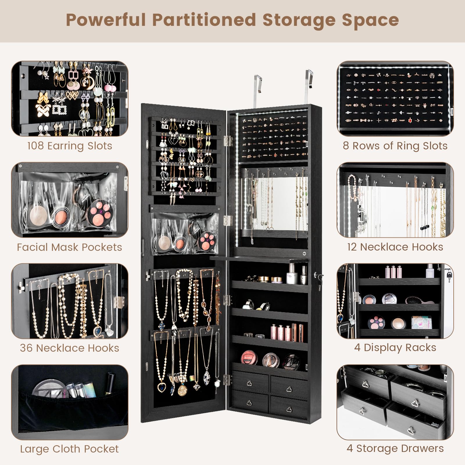 47” LED Jewelry Armoire, Door/ - Full Length Mirror Jewelry Armoire ulasan dan harga
