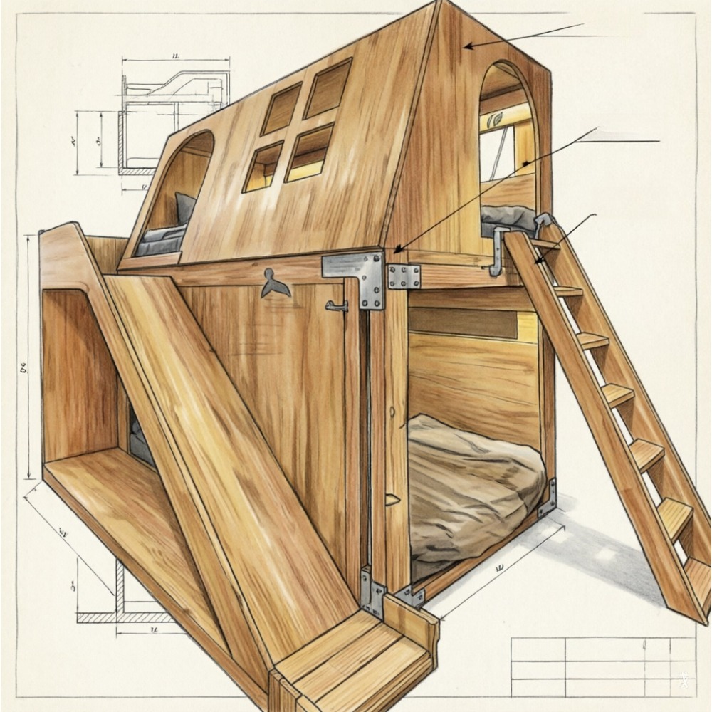 American Solid Wood Kids Tree  - Bunk Bed With Stairs And Slide ulasan dan harga