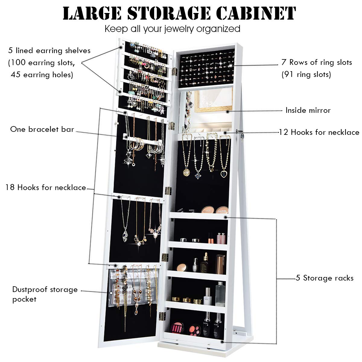 Standing Jewelry Armoire with  - Full Length Mirror Jewelry Armoire ulasan dan harga