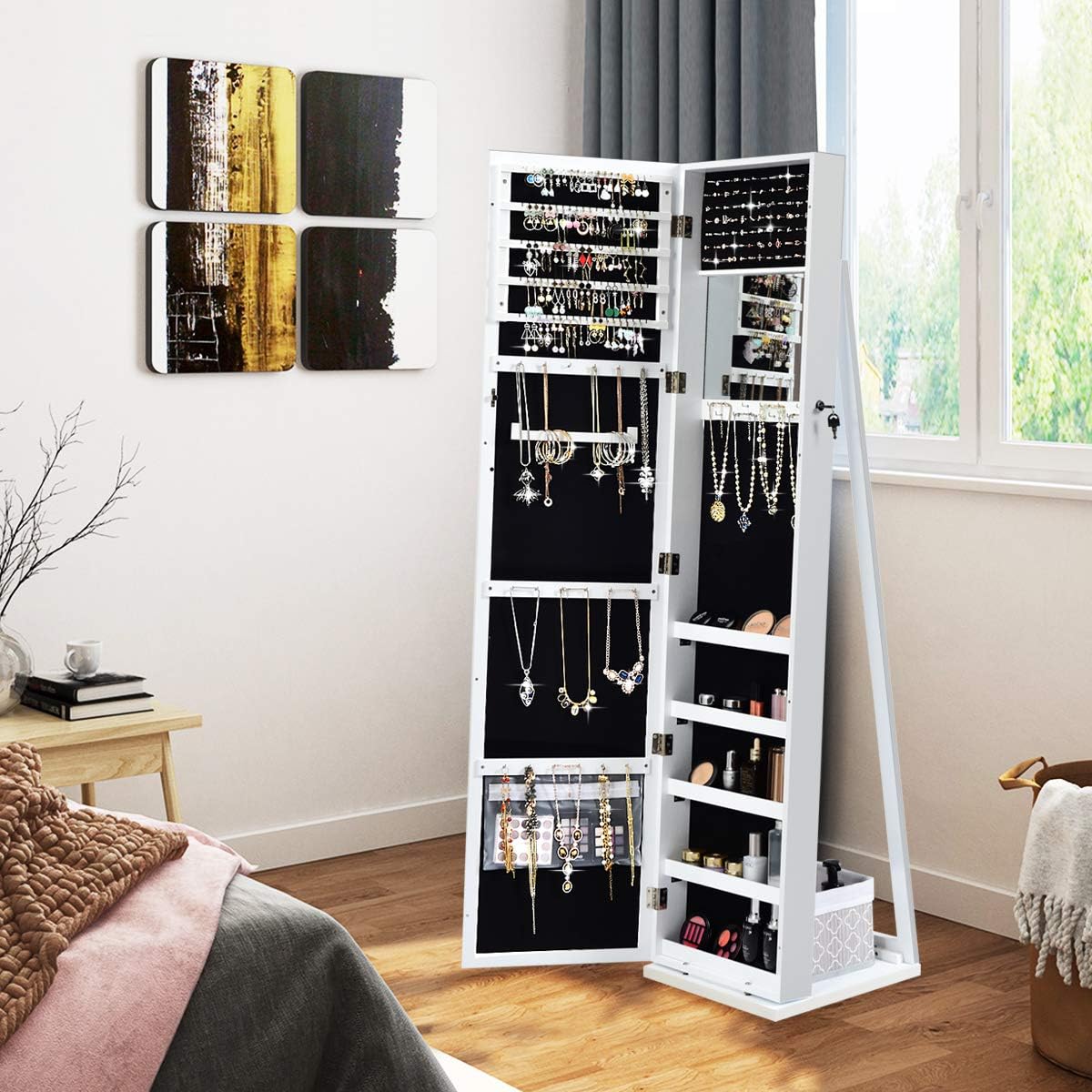 Standing Jewelry Armoire with  - Full Length Mirror Jewelry Armoire ulasan dan harga
