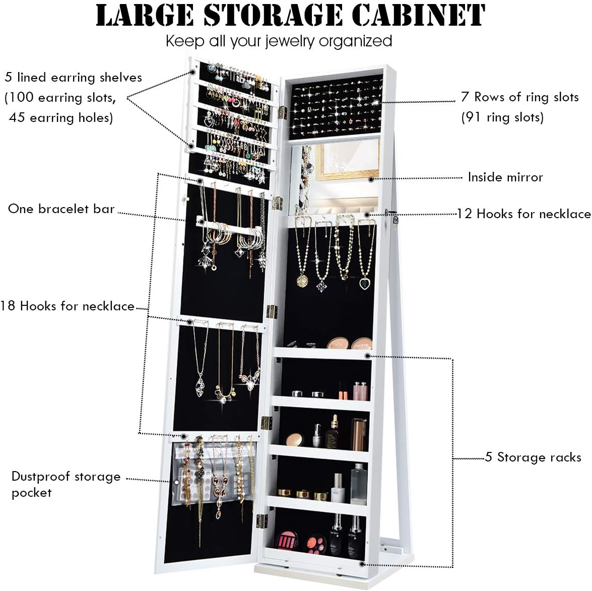 Standing Jewelry Armoire with  - Full Length Mirror Jewelry Armoire ulasan dan harga