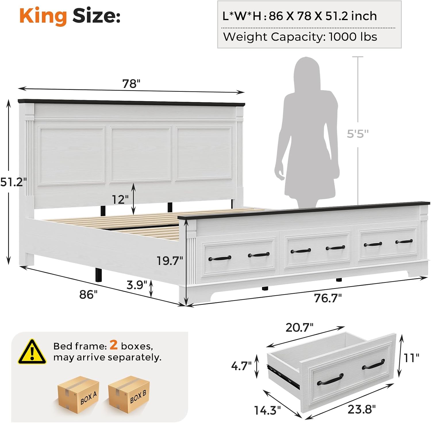 Farmhouse King Size Bed Frame  - King Size Bed Frame With Storage Drawers ulasan dan harga