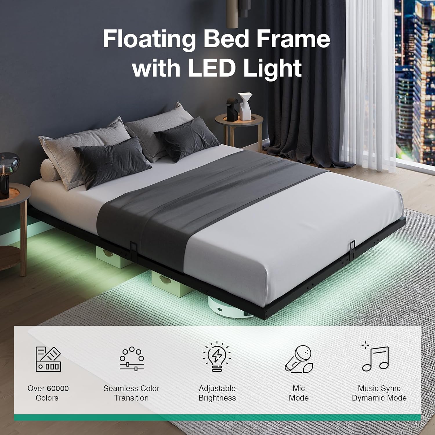 Floating Platform Bed Frame wi - Memory Foam Mattress In A Box Queen ulasan dan harga