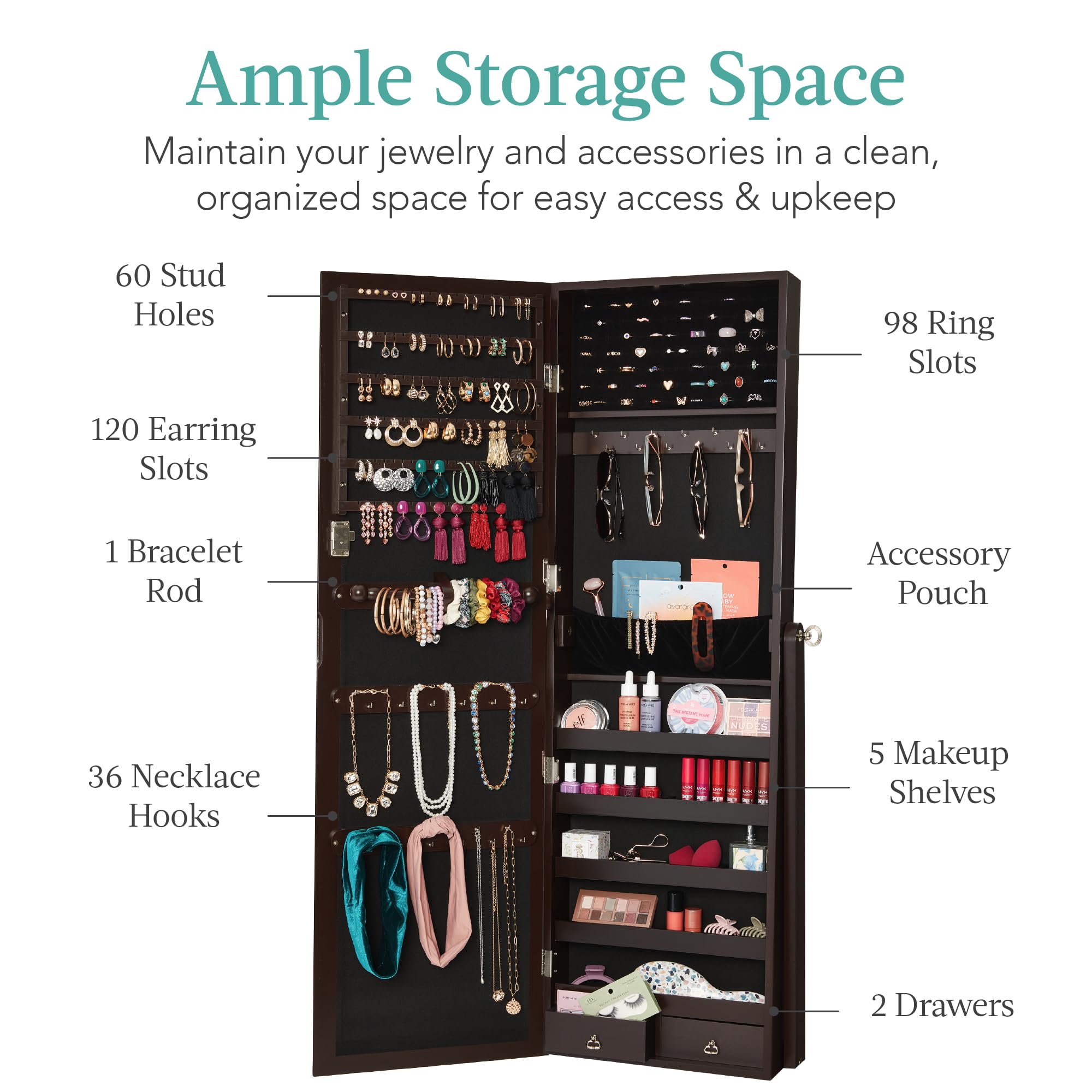 Freestanding Jewelry Armoire C - Full Length Mirror Jewelry Armoire ulasan dan harga
